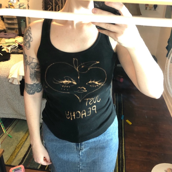 Upcycled Cute bleach painted peach graphic with "Just Peachy" text - Picture 3 of 7